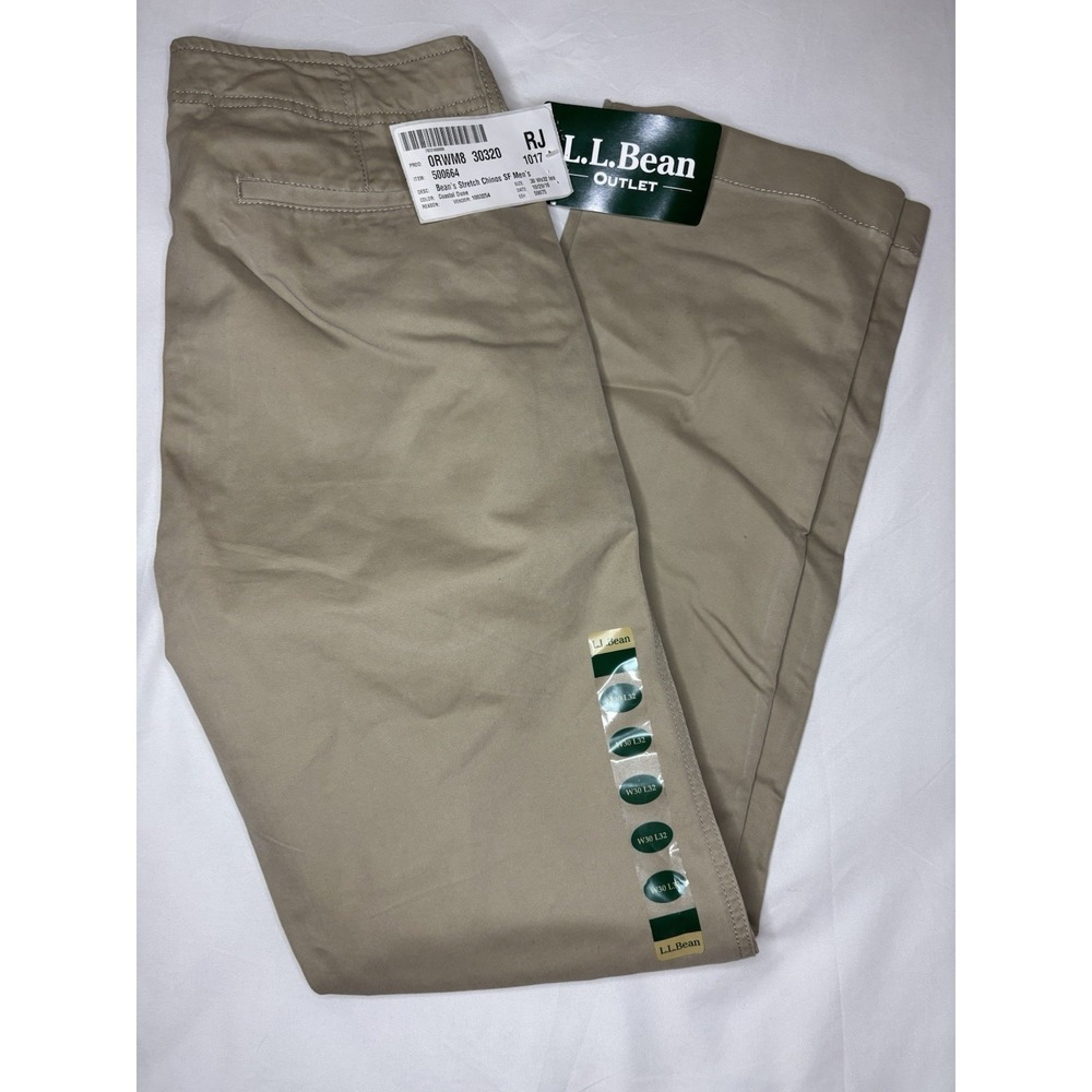 L.L. Bean Pants Khaki Lakewashed Chino Stretch‎ Standard Fit NWT Men's 30x32